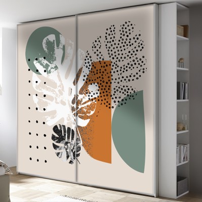 Houseart Formation with leaves, Line Art, Αυτοκόλλητα ντουλάπας, 100 x 100 εκ.
